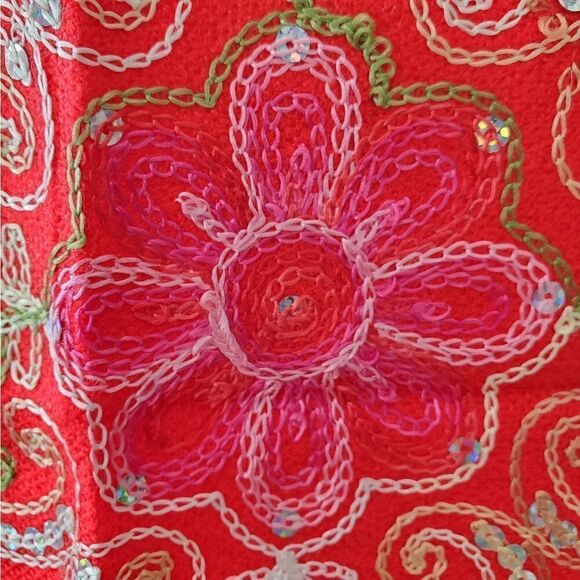 HANDMADE Embroidered Sequined Designed Red Shawl - Picture 9 of 13